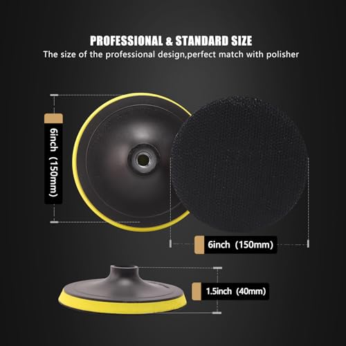 Wool Buffing Polishing Pad, SPTA 6Pcs 6 Inch (150mm) Lambwool Wool polishing Pads with Pad Clean Tool Kit with Hook & Loop 5/8"-11 Thread Drill Adapter for Car Polishing and Buffing -A1055S6M58 - size: 150mm