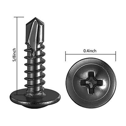 Wensilon (350Pcs)#8×5/8” for Sheet Metal Self-Tapping Screws 410 Black Stainless Steel Truss Head High-Strength Quick Tapping - color: Black, size: #8X5/8"