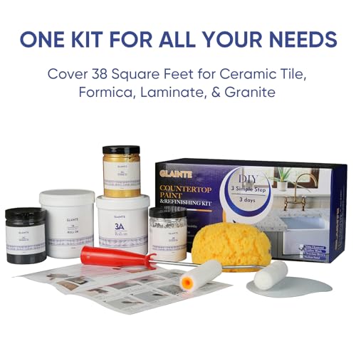 GLAINTE Granite Countertop Paint Kit - Black Gold Counter Top Refinishing Kit for Kitchen Bathroom - color: A4. Granite-Black