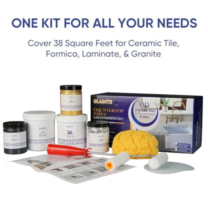 GLAINTE Granite Countertop Paint Kit - Black Gold Counter Top Refinishing Kit for Kitchen Bathroom - color: A4. Granite-Black