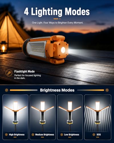 Rechargeable Camping Lights with Adjustable Stand, Orange - color: Orange