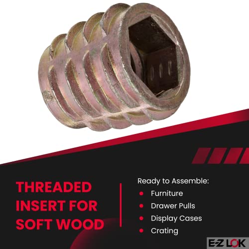E-Z LOK Knife Thread Insert for Soft Wood, Hex Flush, M8-1.25, 13mm, 25 ct - size: M8-1.25 Internal Threads, 0.512" Length
