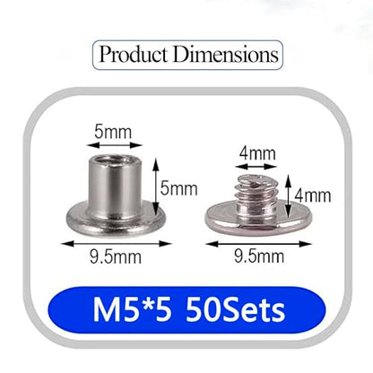 50 Sets M5*5 304 Stainless Steel Chicago Screw Kit Leather Rivets Screw Rivets Chicago Screw Buttons DIY Leather Trim - color: 304 stainless steel, size: M5*5mm