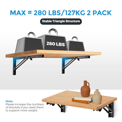 Matte Black Folding Shelf Brackets, 16 Inch, 2 Pack - size: 16 Inch