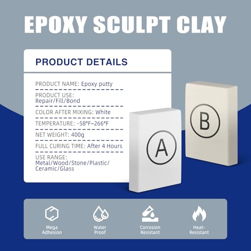 Epoxy Putty White - 14oz Fast Repair Pool & Plumbers Putty, High-Strong 2-Part Epoxy Clay for Metal Ceramic Tile Wood, Waterproof Leak Fix for Swimming Pool, Pipe, Crack, Hole, Sculpting - color: White