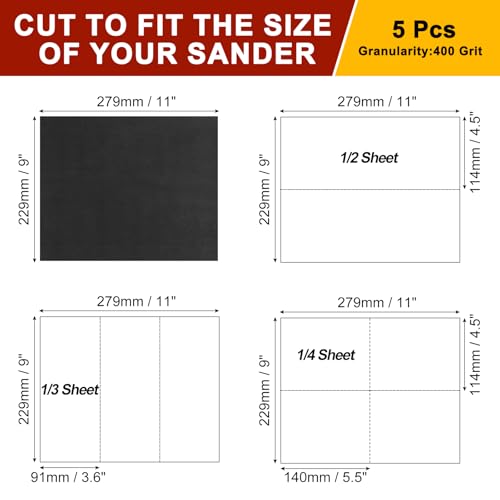 Sandpapers 9x11 5Pcs 400Grit Silicon Carbide - size: 400 Grit