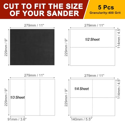 Sandpapers 9x11 5Pcs 400Grit Silicon Carbide - size: 400 Grit