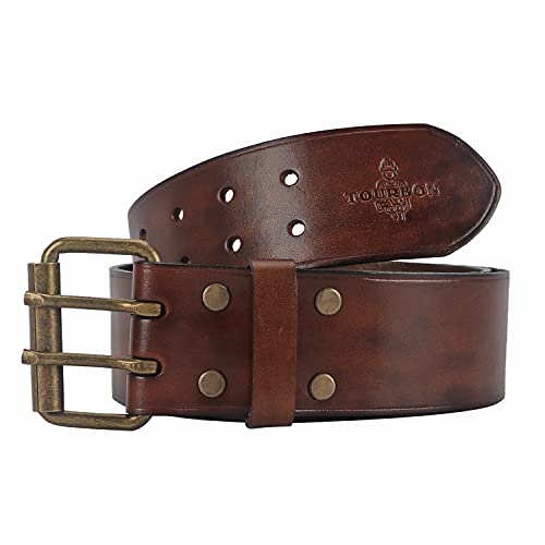 Leather Men Tool Belt -Adjustable Double Prong Buckle 2" Wide for Workshop