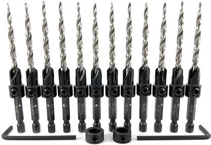 FTG USA 12 Pc #10 (3/16") Tapered Countersink Drill Bit Set with 2 Stops - size: #10, style: Same Sort 12 Pc