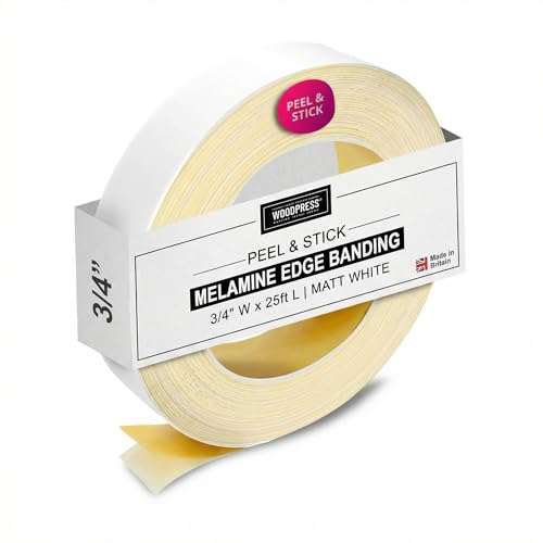 3/4" Matt White Peel & Stick Melamine Edge Banding, 25 ft - size: 3/4 inch
