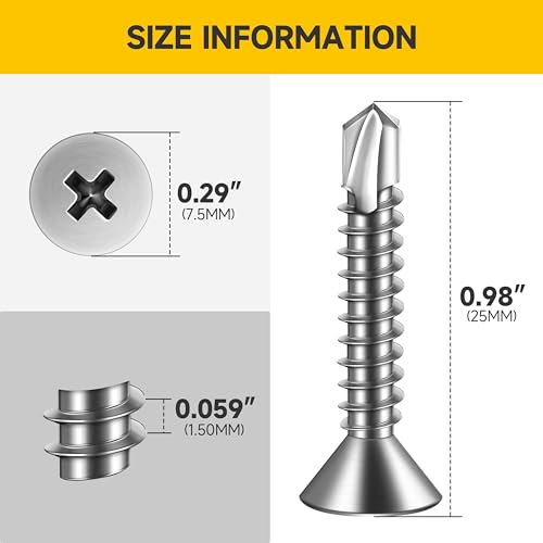 Mywish (300Pcs) #8 x 1 Self Tapping Screws for Metal, Flat Phillips Head 410 Stainless Steel Sheet Metal Screws, Mouting Screws, Self Drilling Screws for Metal Plastic & Wood - size: #8 x 1"