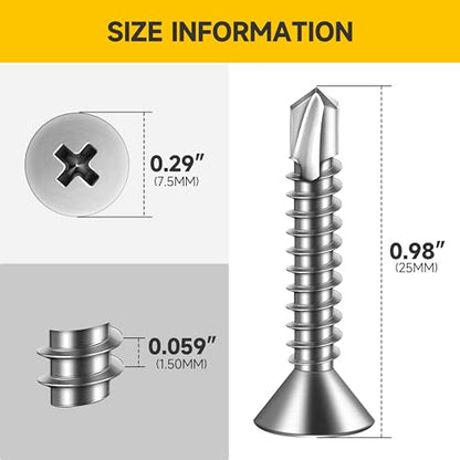 Mywish (300Pcs) #8 x 1 Self Tapping Screws for Metal, Flat Phillips Head 410 Stainless Steel Sheet Metal Screws, Mouting Screws, Self Drilling Screws for Metal Plastic & Wood - size: #8 x 1"