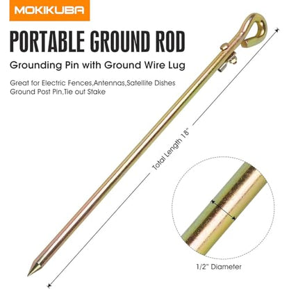 MOKIKUBA- Portable Ground Rod - Grounding Pin with Ground Wire Lug | Great for Electric Fences,Antennas,Satellite Dishes,Ground Post Pin,Tie Out Stake (Set of 10) - style: Set of 10