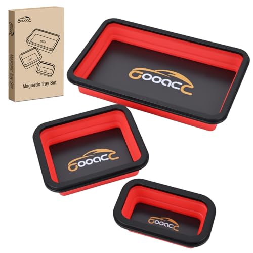 GOOACC 3 Sizes Collapsible Magnetic Parts Tray Set Red - color: Red