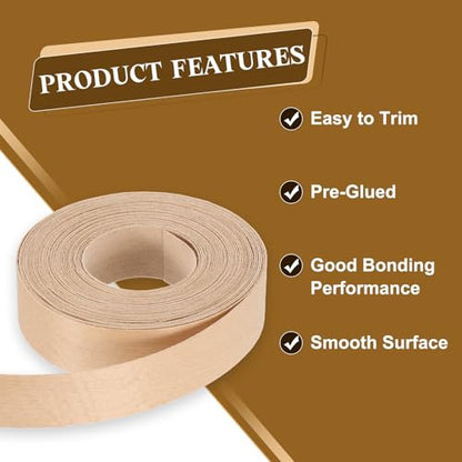 uxcell 1 Inch x 25ft Wood Veneer Edge Banding, Pre-Glued Flexible Beech Edging Strips, Iron on with Hot Melt Adhesive Wood Tape for Cabinet Repair and Furniture Restoration - size: 1 Inch x 25ft