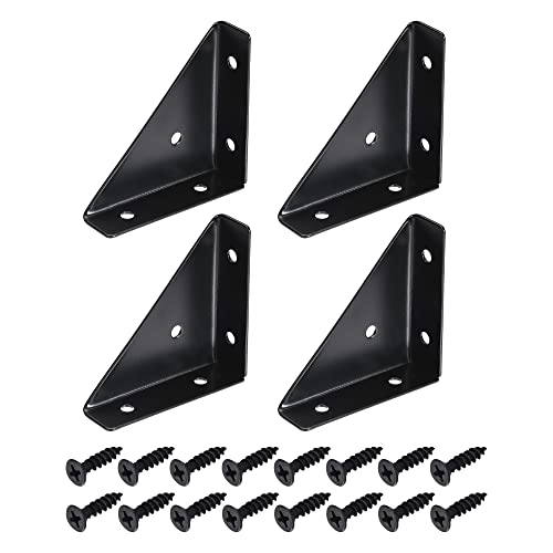 uxcell 4Pcs Angle Corner Brackets 66 x 66mm Cold Rolled Steel Braces, Black - color: Black