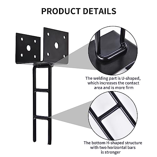 TPSHKE12 Pack U Shape Post Anchor, 4"x 4" Post Base for Concrete, Design Patented Product, 11 Gauge 3 mm Thickness Galvanized Black Pergola Deck Bracket with Screws(Inner Dia 3.6x3.6)