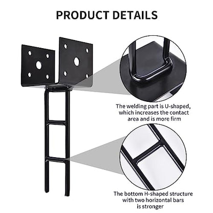 TPSHKE12 Pack U Shape Post Anchor, 4"x 4" Post Base for Concrete, Design Patented Product, 11 Gauge 3 mm Thickness Galvanized Black Pergola Deck Bracket with Screws(Inner Dia 3.6x3.6)