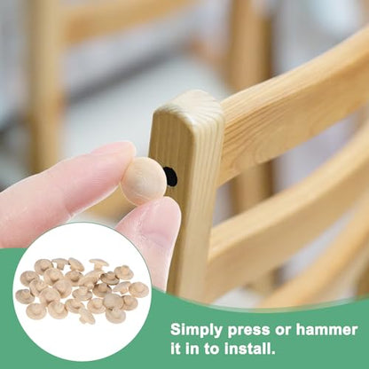 M METERXITY 25-Pack Wood Plugs for Screw Holes, 13 x 5mm Beech Button Wood Top Plugs for Furniture/Stair/Chair/Craft, Flat Head Decorative Wooden Cover - size: 13x5mm