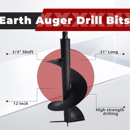 findmall Earth Auger Drill Bits 4 inch 6 inch 8 inch 10 inch 12 inch Fit for Inner Diameter 3/4 inch Shaft Auger Fence Hole Digger (12inch) - size: 12inch