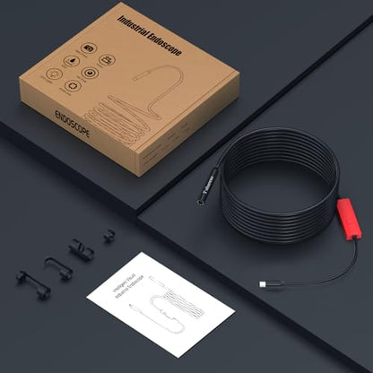 Endoscope Camera with Light, 1920P HD Borescope Camera with Light,Semi-Rigid Inspection Endoscope with 8 Adjustable LED, IP68 Waterproof Drain Scope Camera for for iOS/Android,16.4ft - color: Red