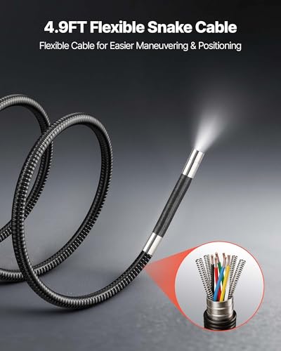 VEVOR 4-Way Articulating Borescope with Light, True 1080P HD Industrial Endoscope Inspection Camera with Articulated Probe, Flexible Snake Scope Cam for Wall Automotive Engine Inspect-4.9FT - size: 0.32-inch Probe