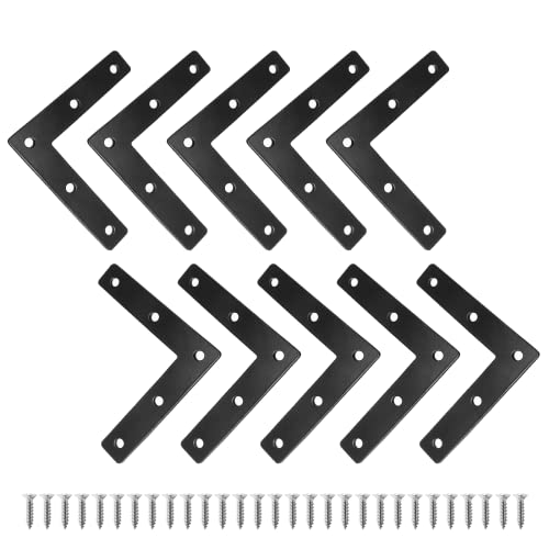 Uenhoy 10 Pcs L Shape Black Flat Brackets 3.15"x3.15" with Screws - size: 80x80mm/3.15"x3.15", style: L Shape
