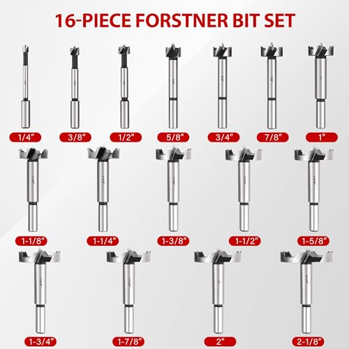 MAZING 16PCS Forstner Drill Bit Set for Woodworking, Auger Opener Round Shank Drilling Cutting Tool, Alloy Steel Ideal for Hard & Soft Wood, Plastic, Plywood - style: 16 Piece
