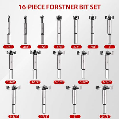 MAZING 16PCS Forstner Drill Bit Set for Woodworking, Auger Opener Round Shank Drilling Cutting Tool, Alloy Steel Ideal for Hard & Soft Wood, Plastic, Plywood - style: 16 Piece