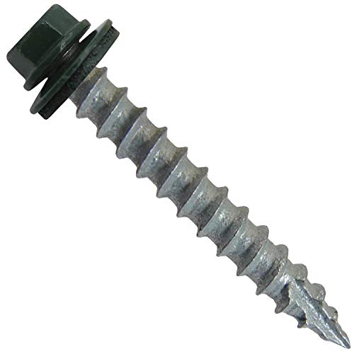 14 x 1-1/2" Evergreen Metal Roofing Screws - Hex Washer Head- Self-Starting/Tapping - EPDM Washer. 3 X 250 Bags - 750 Screws - color: EVERGREEN, size: 1-1/2"