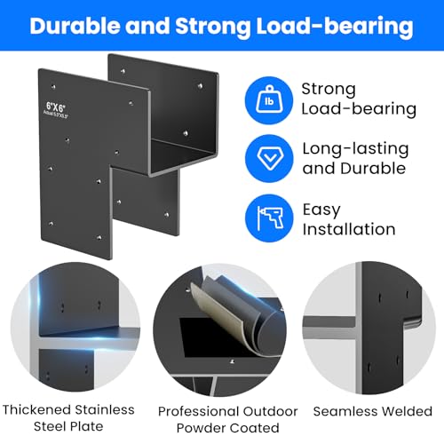 4Pcs 6"x6" (Actual 5.6x5.6) End Post Caps Bracket Stainless Steel, Fit Connecting Wood Gazebo, Deck Patio Post, Wood Beams Bracket for Patio, for Garden, Yard - size: End 6"x6"