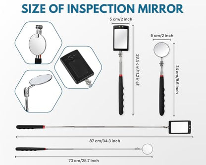 DS. DISTINCTIVE STYLE 2 Pack Telescoping Inspection Mirror, Flexible Round Mechanic Mirror and Lighted Rectangular Extendable Mirror, Automotive Mirror for Inspection Viewing, Mechanic Checking