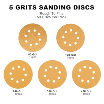 AEROPRO Tools 5 Inch Sanding Discs Hook and Loop, 80/120/240/320/400 Grit
