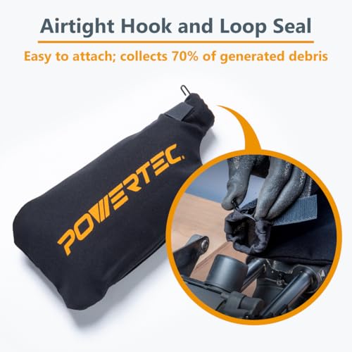 POWERTEC Miter Saw Dust Collector Bag for 7-1/4", 8-1/2", 10" Miter Saw.Fits Nominal 1-3/4" Dust Ports, Hook & Loop Dust Bag w/Zipper, Wired Adjustable Stand for Tank Belt Sander & Diagonal Saw(75076) - style: 1-3/4" Dust Ports, Miter Saw Dust Bag, 1PK