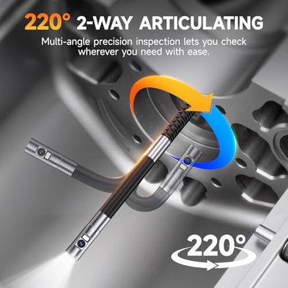 FOXWELL Dual Lens 2-Way Articulating Borescope, 0.25in Ultra Slim Endoscope - size: 6.5mm