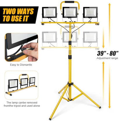 21000Lumen LED Work Lights with Stand - 3 Head Portable Work Light on Stand - style: yellow-3-head