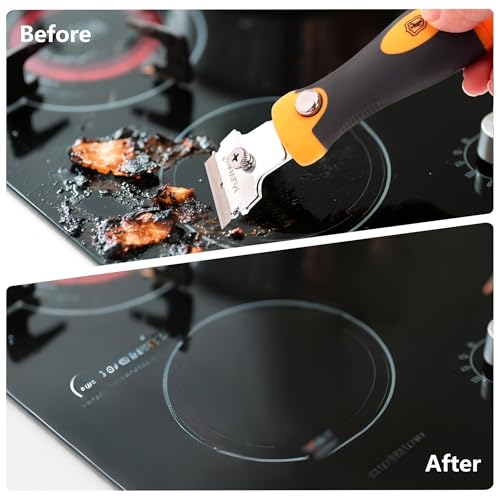 MulWark Razor Blade Scraper, 4 Handles Razor Scraper Set With Extra 24pcs Blades Heavy Duty Paint & Glass Scraper Tool With Extendable Handle for Windows, Oven Cleaning & Surface Prep - style: 4 Handles Razor Blade Set with 20PCS Blades