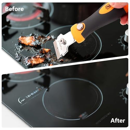 MulWark Razor Blade Scraper, 4 Handles Razor Scraper Set With Extra 24pcs Blades Heavy Duty Paint & Glass Scraper Tool With Extendable Handle for Windows, Oven Cleaning & Surface Prep - style: 4 Handles Razor Blade Set with 20PCS Blades