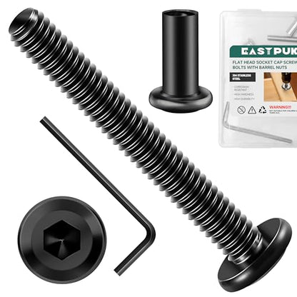 40Pcs 1/4-20 x 2 Flat Socket Head Cap Screws Bolts Barrel Nuts Kit, 304 Stainless Steel 18-8 Furniture Bolts Screws and Nuts, Black Oxided - size: 1/4 x 2"