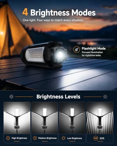 Rechargeable Camping Lights with Adjustable Stand, Black - color: Black