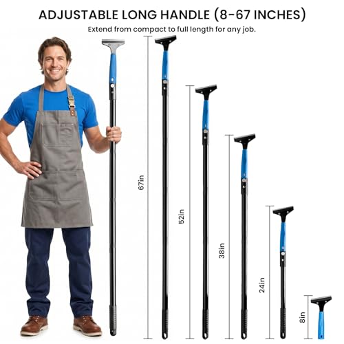 Floor Scraper - 8'' To 67'' Adjustable Long Handle
