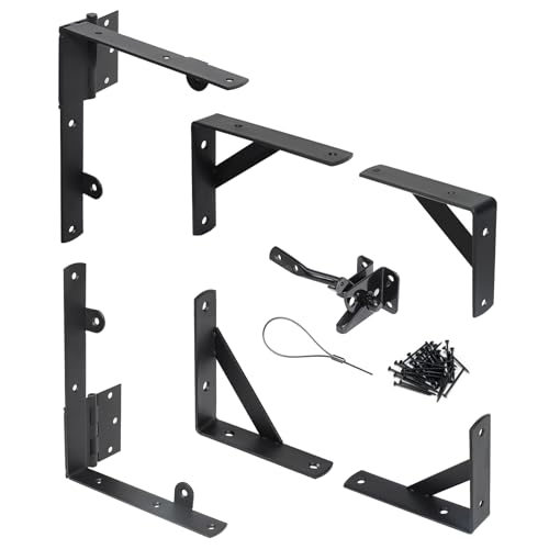 WEKIS Gate Corner Brace Brackets Heavy Duty Anti Sag Gate Kit with Gate Latch for Wooden Fence Gate Hardware Kit - size: Single Door Set