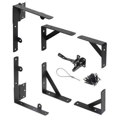 WEKIS Gate Corner Brace Brackets Heavy Duty Anti Sag Gate Kit with Gate Latch for Wooden Fence Gate Hardware Kit - size: Single Door Set