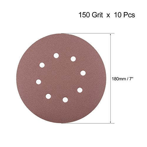 uxcell 10Pcs 7 Inch 8 Hole Hook and Loop Sanding Disc 150 Grit Flocking Sandpaper Random Orbital Sander Paper - size: 150 Grit