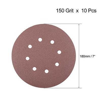 uxcell 10Pcs 7 Inch 8 Hole Hook and Loop Sanding Disc 150 Grit Flocking Sandpaper Random Orbital Sander Paper - size: 150 Grit
