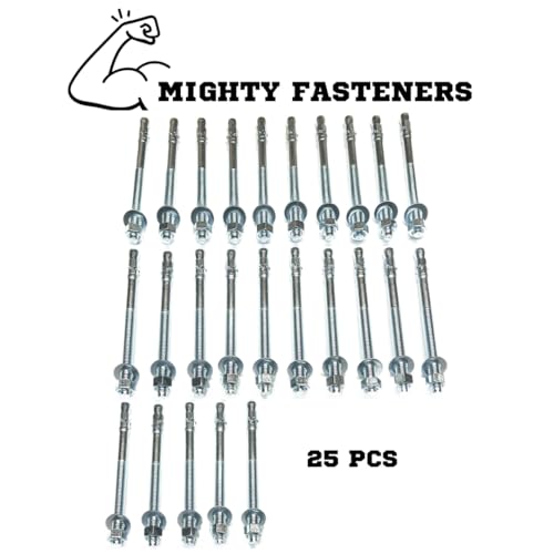 MIGHTY FASTENERS Zinc-Plated Steel Wedge Anchors, 1/2" X 7" - Heavy-Duty Mounting Bolts for Concrete - 25 Pack - size: 1/2" X 7"