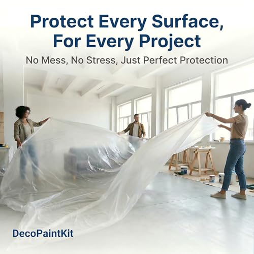 6 Pack 12 x 9 Ft Plastic Drop Cloth for Painting，Clear Waterproof Plastic Sheeting,Painters Drop Cloths for Floor Protection, Furniture Cover, Painting, Home Renovation