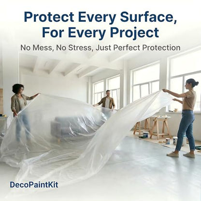 6 Pack 12 x 9 Ft Plastic Drop Cloth for Painting，Clear Waterproof Plastic Sheeting,Painters Drop Cloths for Floor Protection, Furniture Cover, Painting, Home Renovation
