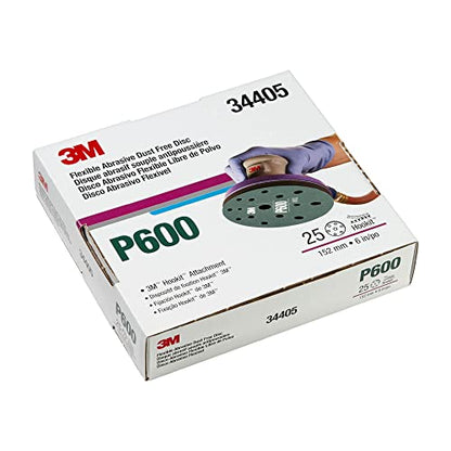 AMAPR 3M Hookit Flexible Abrasive Disc 34405, 6 in, 600+ Grade, 25 Pack, Primer Sanding, E-Coat Sanding - color: Gray, style: P600