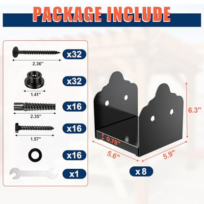 6x6 Post Base, 8Pcs Stainless Steel Adjustable Post Anchor Bracket - size: 6x6